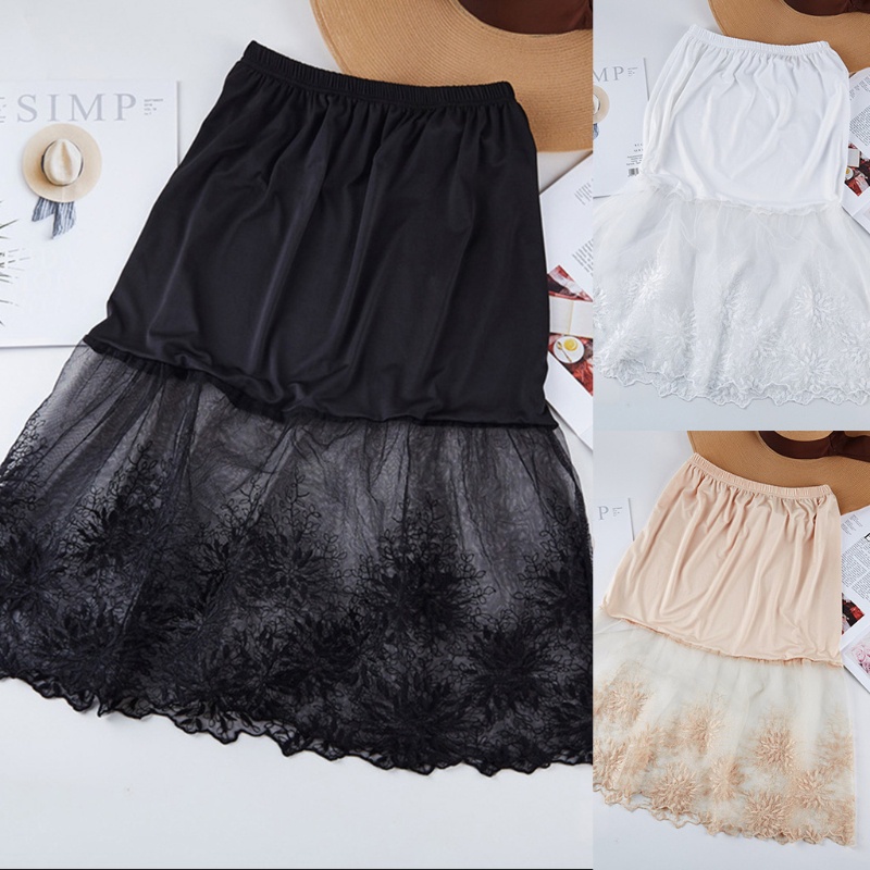 Xiangbao Chân Váy Chữ A Mini Dài Nửa Chân Phối Ren Mỏng Lưng Thun Màu Trơn Thời Trang Cho Nữ