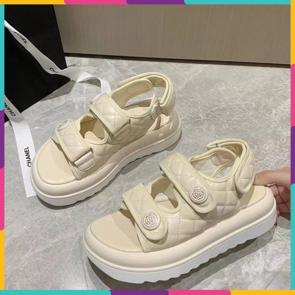 Sandal trần trám 2 quai ngang đế cao 5 phân  quai dán dành cho nữ