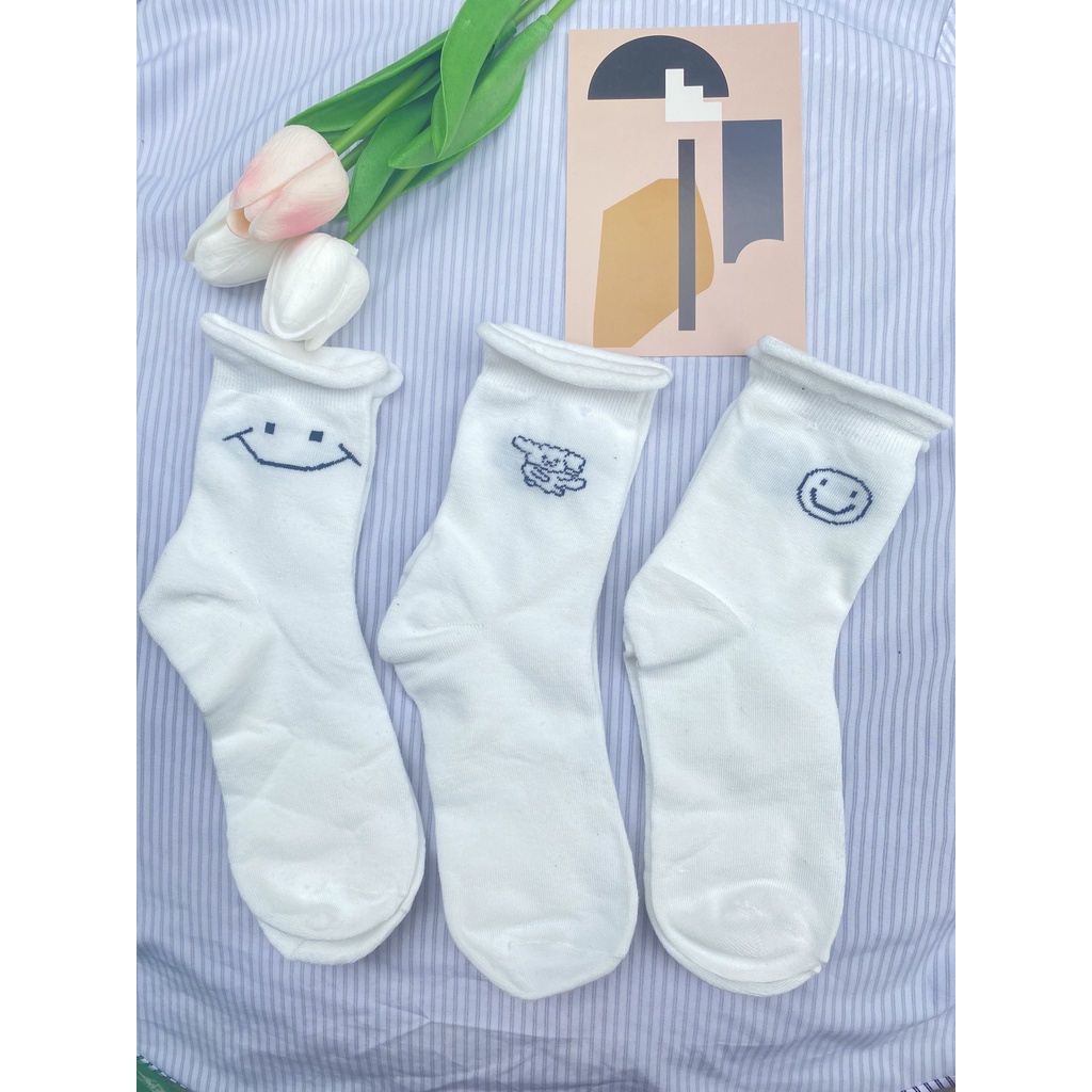 Tất trắng Muzinu vớ cổ cao in hình động vật siêu ngộ nghĩnh cute TN220