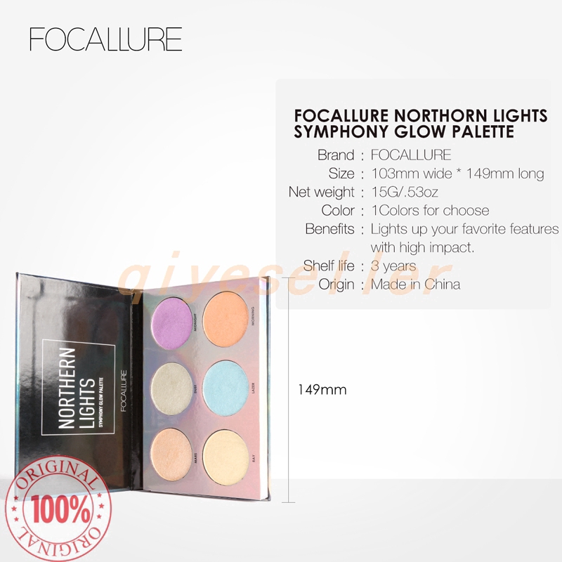 COD ORI FOCALLURE Northern Lights Symphony Glow Palette Makeup Glitter Face Shimmer Highlighter