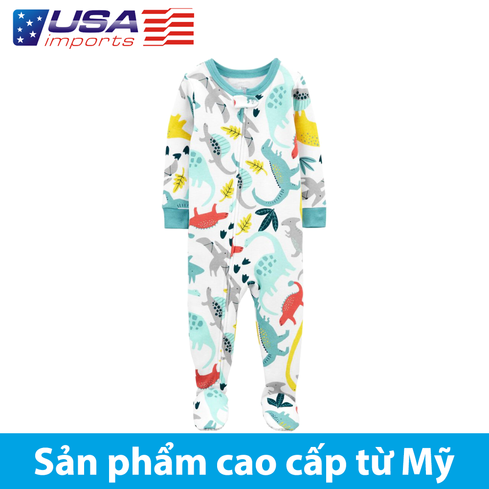 Đồ dài, đồ ngủ cotton phôm ôm xanh phối khủng long Car-tờ Auth Từ Mỹ (1K460111)