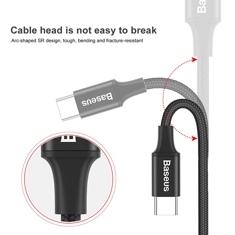 Cáp Baseus sạc nhanh có đèn LED cổng cắm USB loại C cho điện thoại