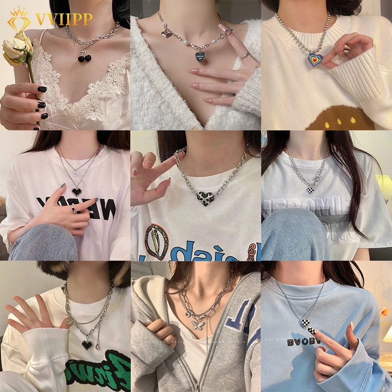 Vòng Cổ Choker Hình Trái Tim/Bướm/Hạt Ngọc Trai Màu Bạc Thời Trang Cho Nữ