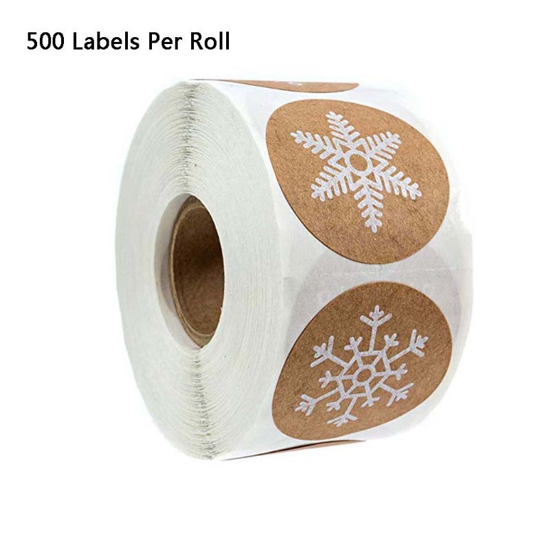 SHAS 500pcs/roll Round Kraft 7 Styles Christmas Snowflake Stickers Seal Labels Scrapbooking Stationery Decor
