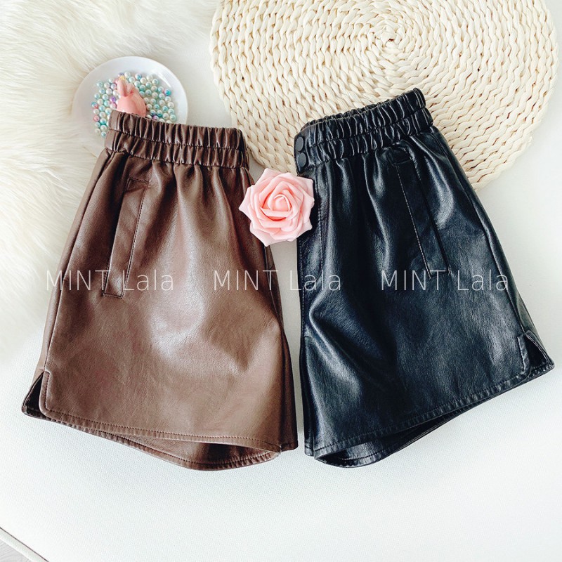 Quần Đùi Da Ống Rộng 2 Cúc Cạp Chun - Hàng Loại 1