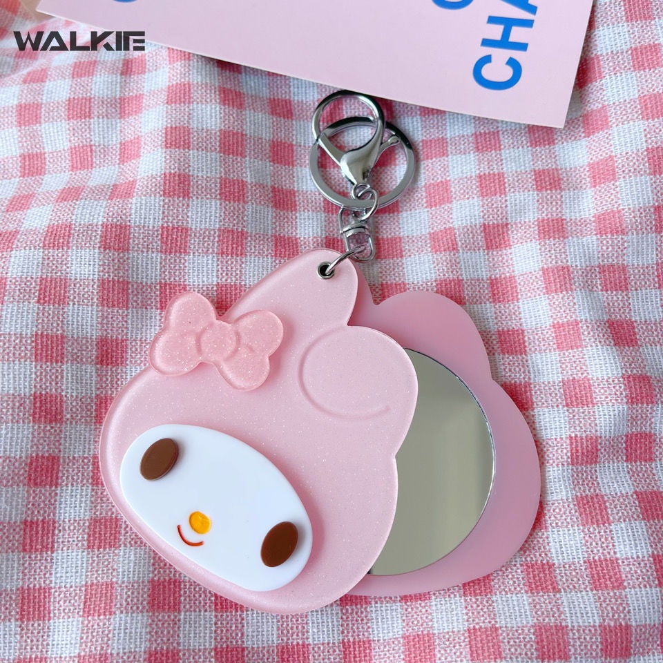 SANRIO Móc Khóa Có Gương Trang Điểm Kiểu Dáng Hoạt Hình Dễ Thương Nhỏ Gọn