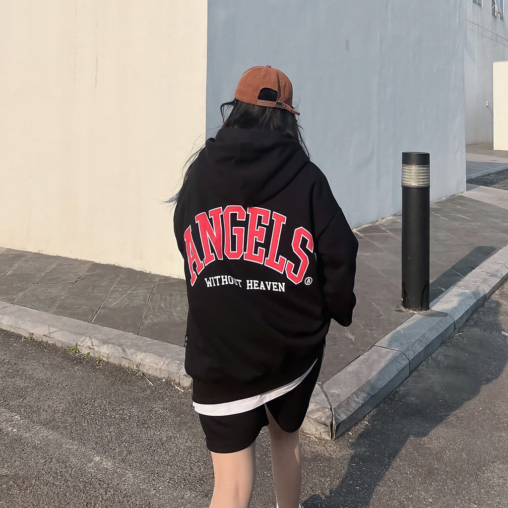 Áo Khoác Hoodie Khoá Kéo Angel-Land Angels Without Heaven Black Zip Hoodie Nỉ Bông - AWZB