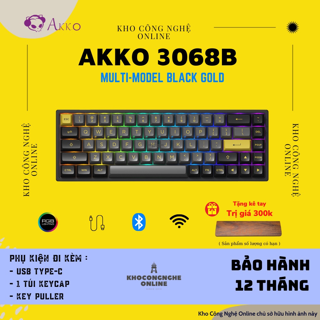 Bàn phím AKKO 3068B Multi-modes (Bluetooth 5.0 / Wireless 2.4Ghz / Hotswap / Foam tiêu âm / AKKO CS Jelly sw)