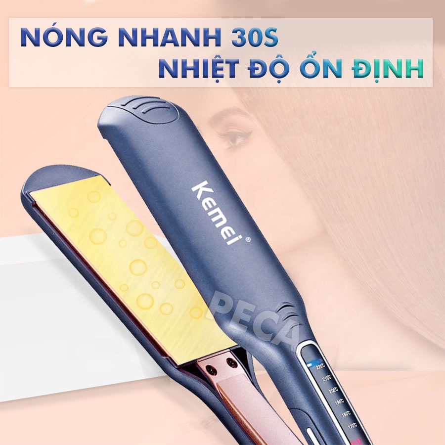 Máy duỗi tóc Kemei KM-740 điều chỉnh 6 mức nhiệt bảng nhiệt to phù hợp sử dụng cho mọi loại tóc có thể là tóc, uốn sóng