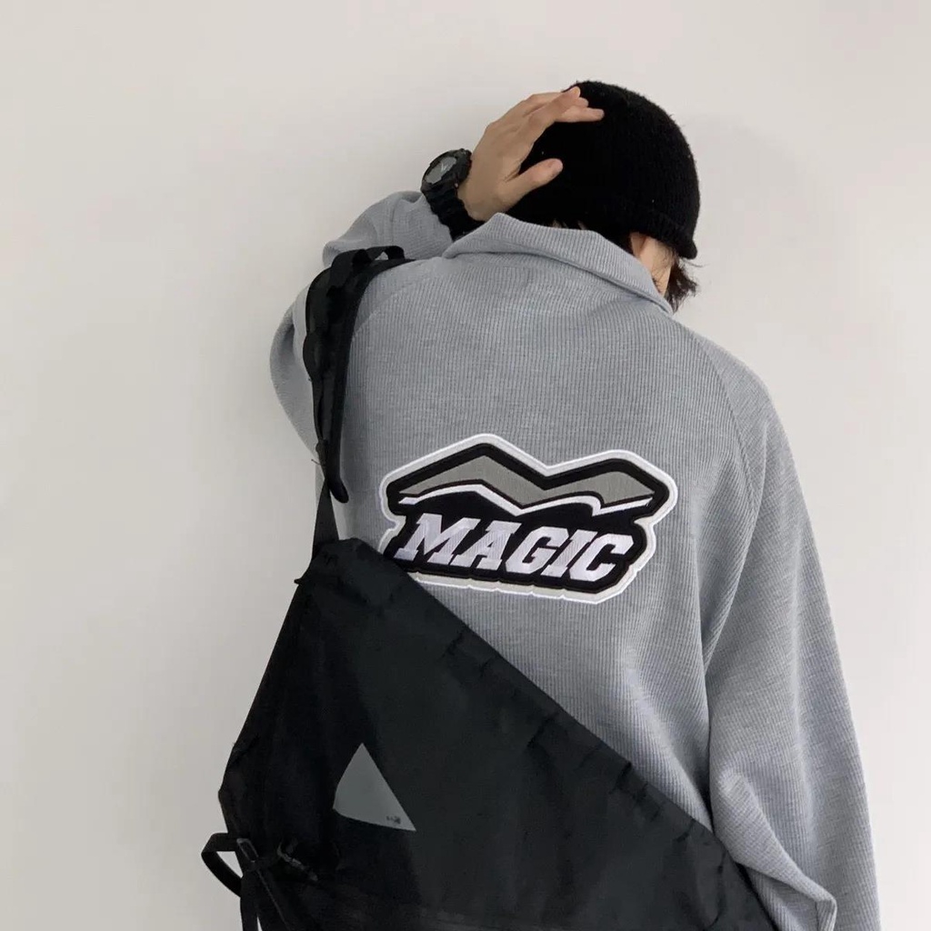 Áo nỉ sweater cổ áo polo dáng rộng thêu họa tiết thời trang mùa thu 2021 cho nam