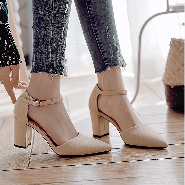 Giày cao gót hàng hiệu, mũi nhọn, gót vuông cao 6cm siêu tôn dáng mã LTC16