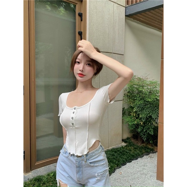 ÁO CROPTOP KHOÉT EO ĐÍNH NÚT GIẢ CỰC XINH Z1 | WebRaoVat - webraovat.net.vn