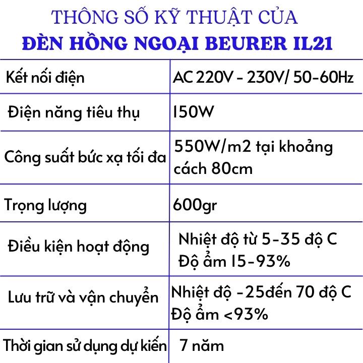 Đèn hồng ngoại trị liệu Beurer IL21, công dụng chữa đau nhức xương khớp, đau thần kinh, vết thương chậm liền, áp xe