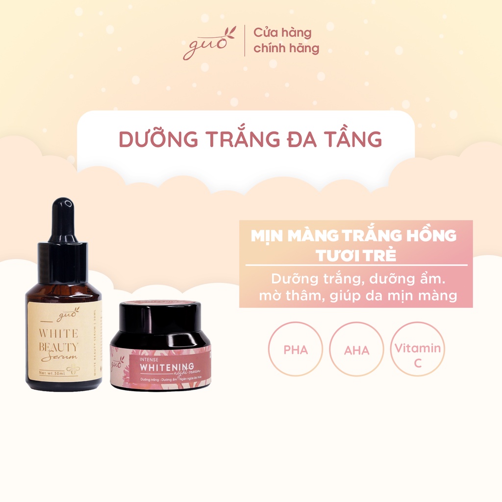 Combo Kem Face đêm vi tảo đỏ và Serum dưỡng GUO  [Trắng hồng tự nhiên 100% thiên nhiên an toàn, dưỡng ẩm mịn da]