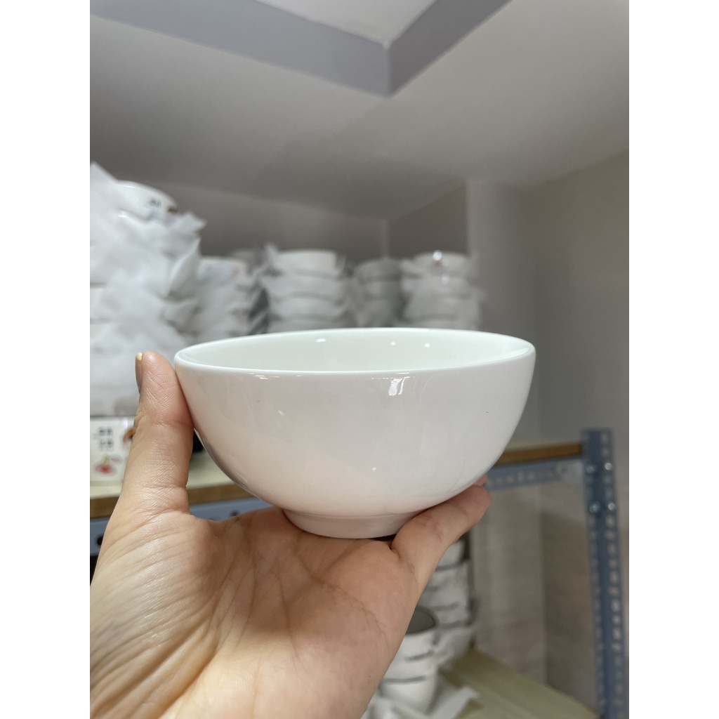 BỘ 10 chén ăn cơm bằng gốm sứ full trắng. Bát ăn cơm kich thước 11x6.5cm.