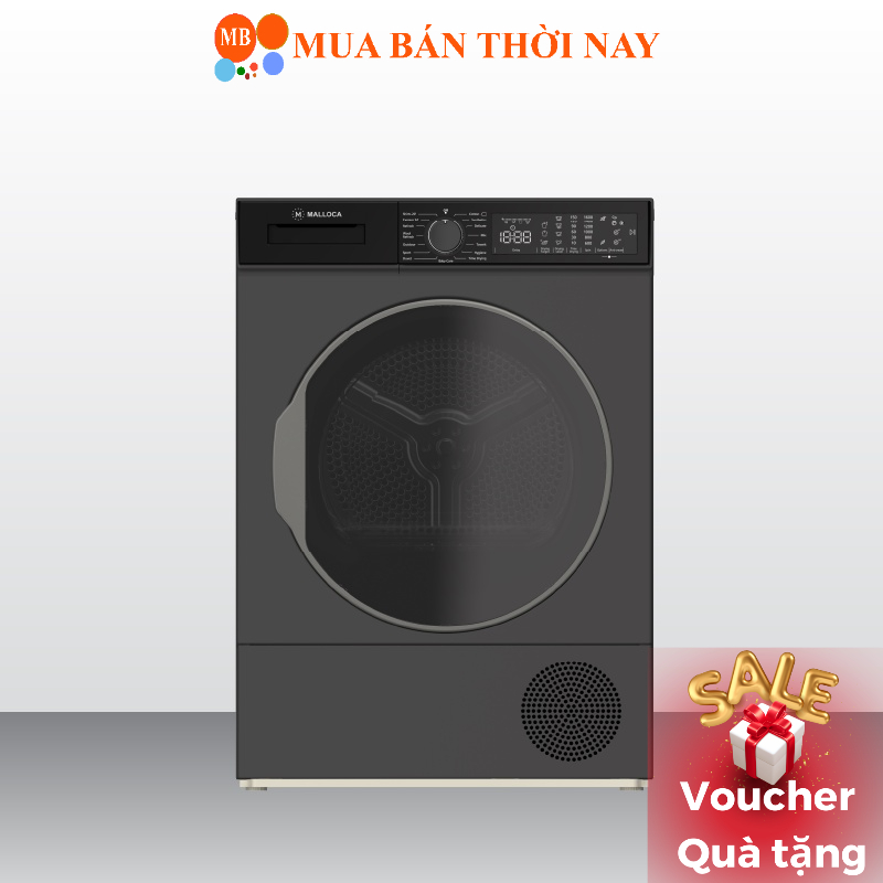 Máy sấy quần áo Malloca MTD-T1510HP, 10kg, xám đen, lồng ngang, A++