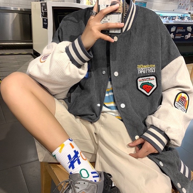 Áo khoác bomber nhung tăm thêu hình form rộng unisex cho cả nam & nữ