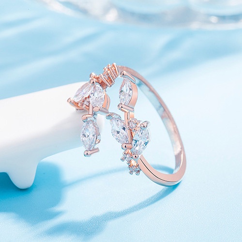 Nhẫn hợp kim đính đá zircon hình chiếc lá màu sắc ngọt ngào thời trang cho nữ