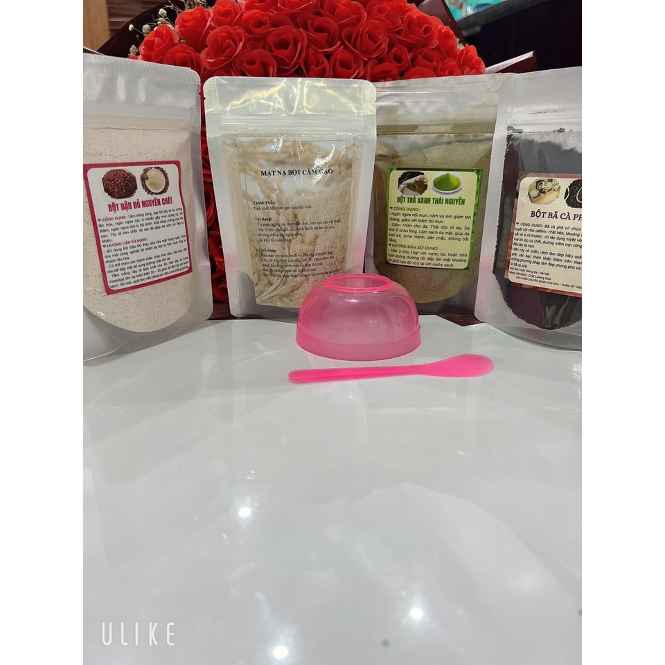 Combo cám gạo 100g+ trà xanh 100gr+đậu đỏ 100g( tặng bã cafe 100g, cọ , thìa)