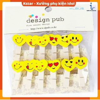 Set 12 kẹp gỗ icon mặt cười + 3m dây