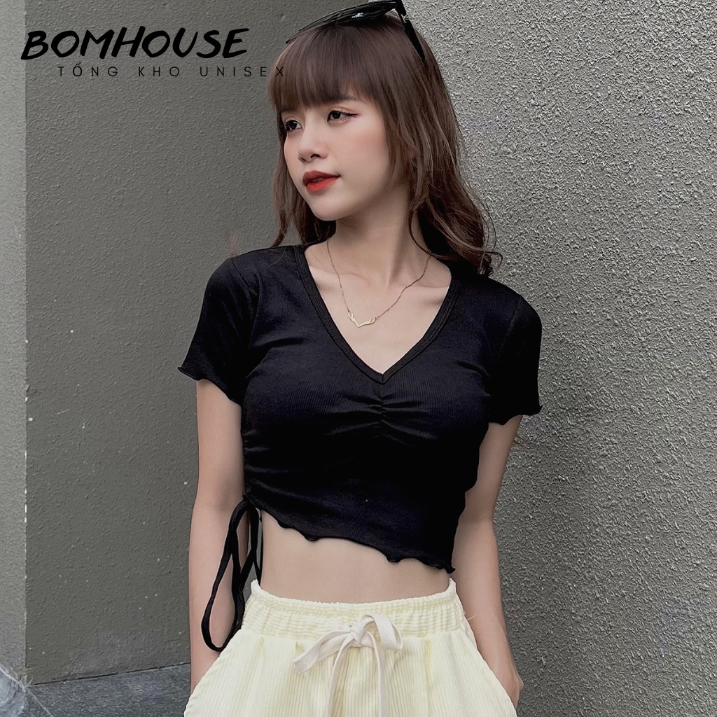 Áo Croptop Nữ Rút Dây Trơn 3 Màu Bom House