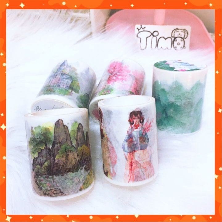 Washi tape cổ trang phong cảnh sổ tay bullet journal dụng cụ dán sticker vintage cổ điển TIMO WS4