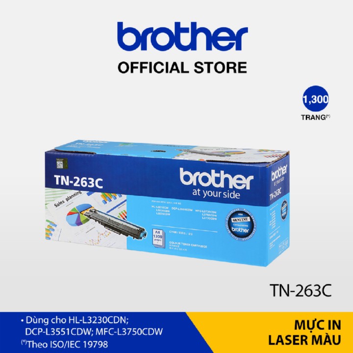 [Mã ELMALL150 giảm 8% đơn 500K] Mực in laser màu Brother TN-263C (xanh) cho HL-L3230CDN/ DCP-L3551CDW/ MFC