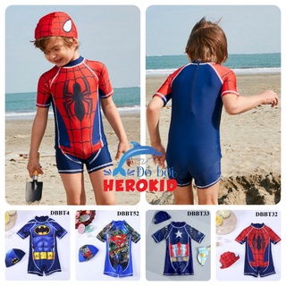 Bộ đồ bơi liền thân siêu nhân người nhện kèm nón bơi cho bé trai BT32
