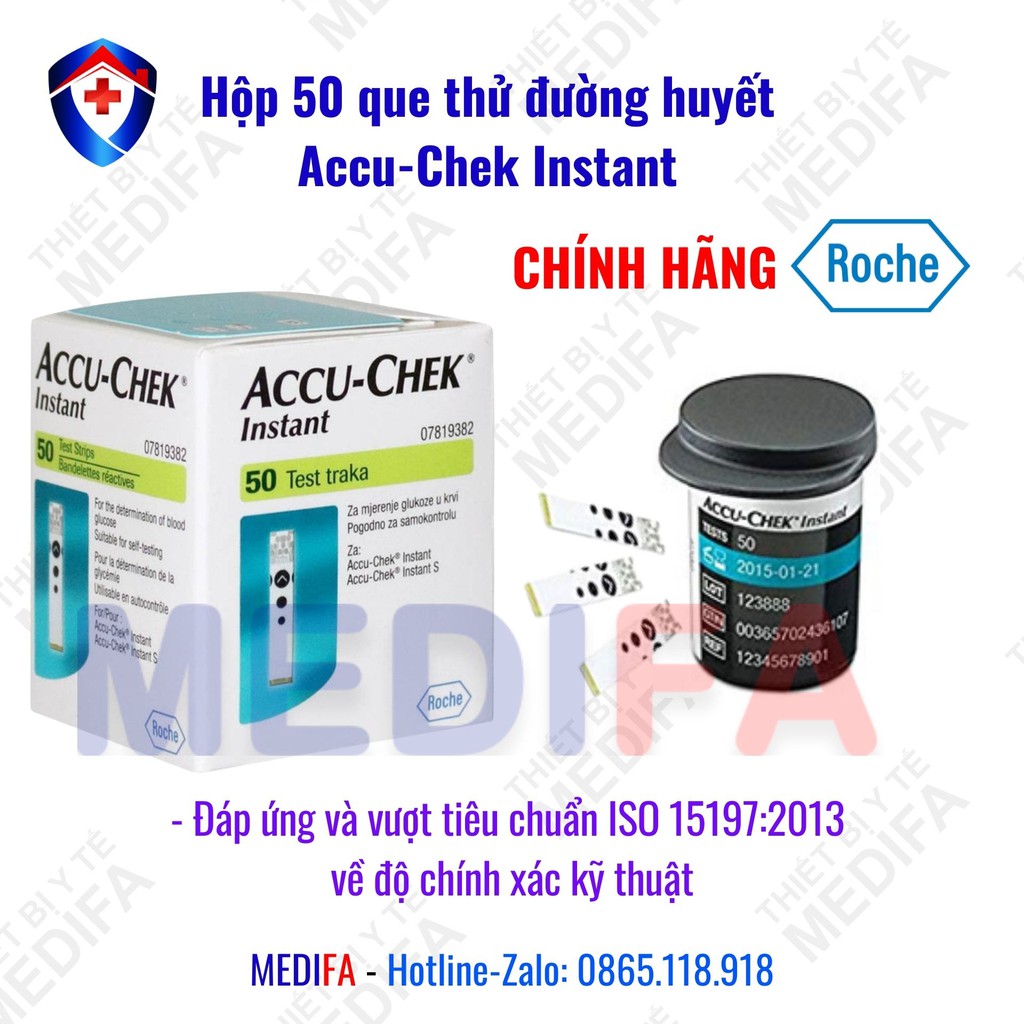 [Chính hãng, SX tại Mỹ] Hộp 50 Que thử đường huyết Accu-Chek Instant, Roche, NK chính ngạch, tem niêm phong, Nhãn phụ TV