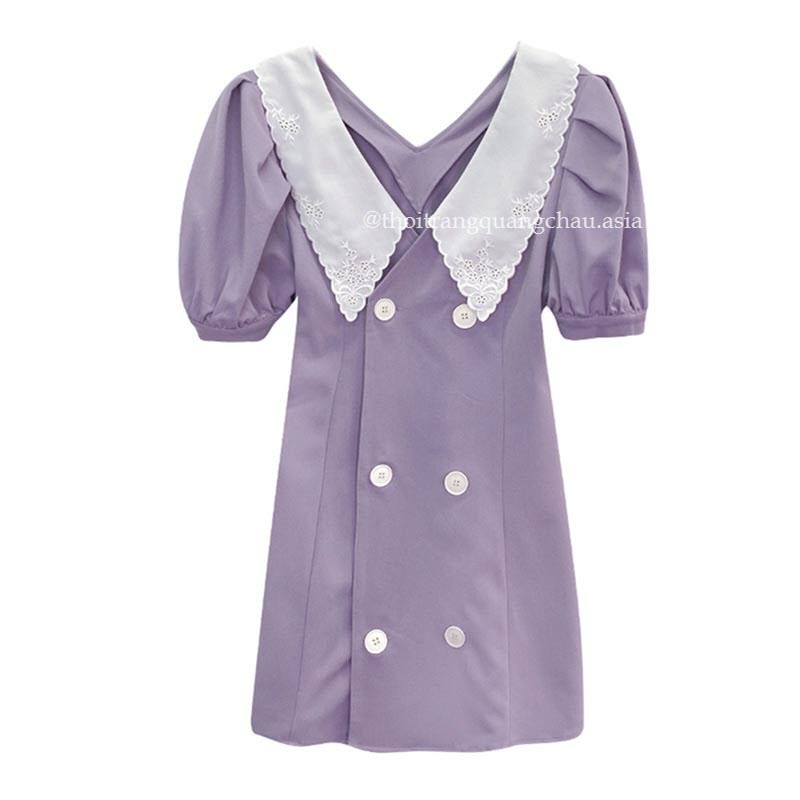 Đầm Tím Pastel Chữ A -Tay Phồng Mã QC85