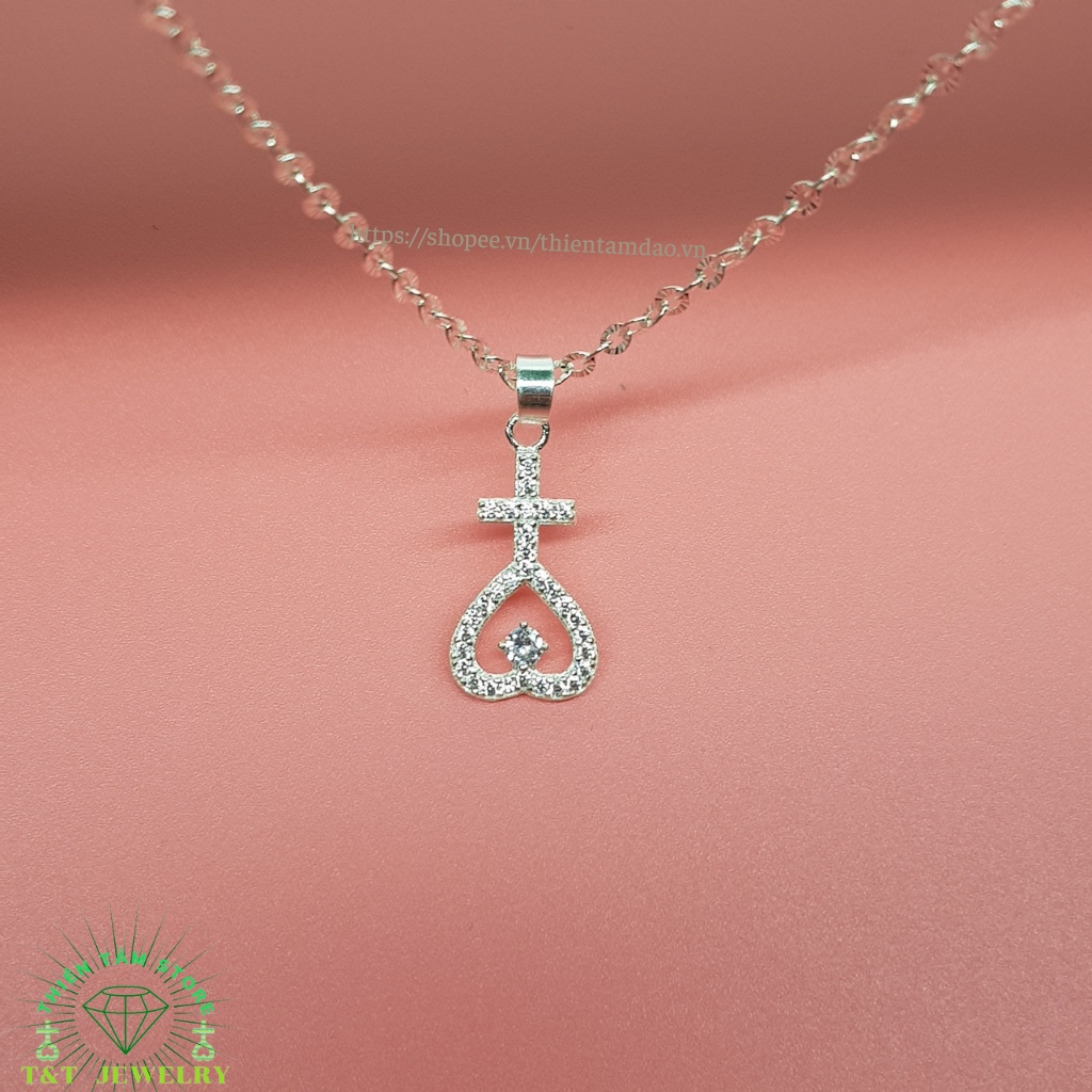 Mặt dây chuyền thiên tâm, dấu thiên tâm trái tim đính pha lê lung linh chất liệu bạc 925 cao cấp T&T Jewelry - MT4