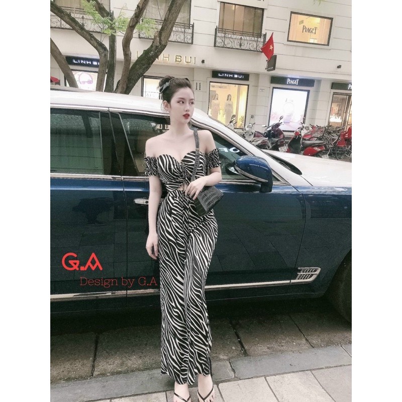 set áo crop trễ vai dây rút+ quần suông