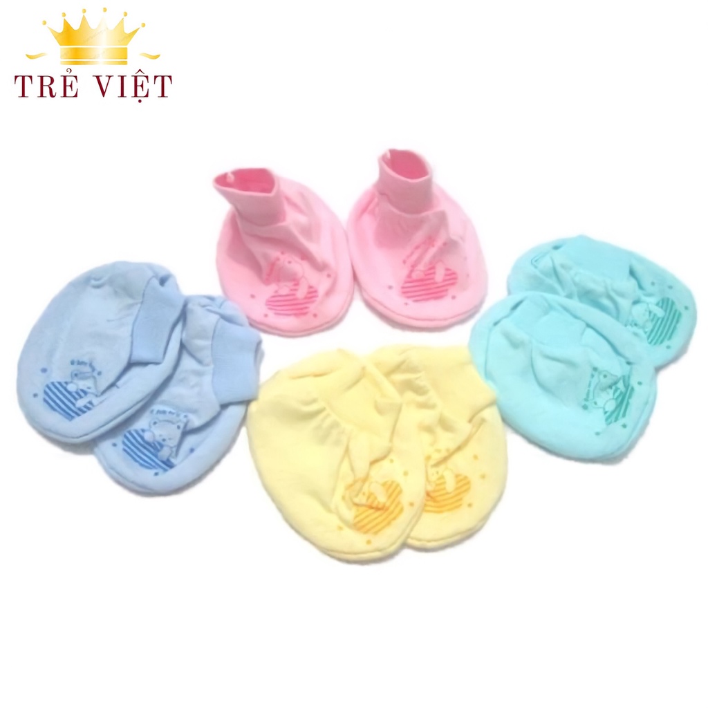 Bao tay bao chân loại cổ bo cho bé sơ sinh, 100% cotton giữ ấm tay chân của bé (1 set gồm 1 đôi bao tay, 1 đôi bao chân)