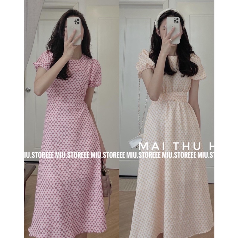 VÁY MAXI BABYDOLL XỐP TIM TAY BỒNG CHUN THẮT DÂY NƠ EO VMBTNE