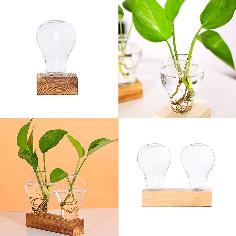 ZAIJIE24 Chậu Hoa Thủy Canh Trong Suốt Khung Gỗ Dùng Trang Trí Nhà Cửa