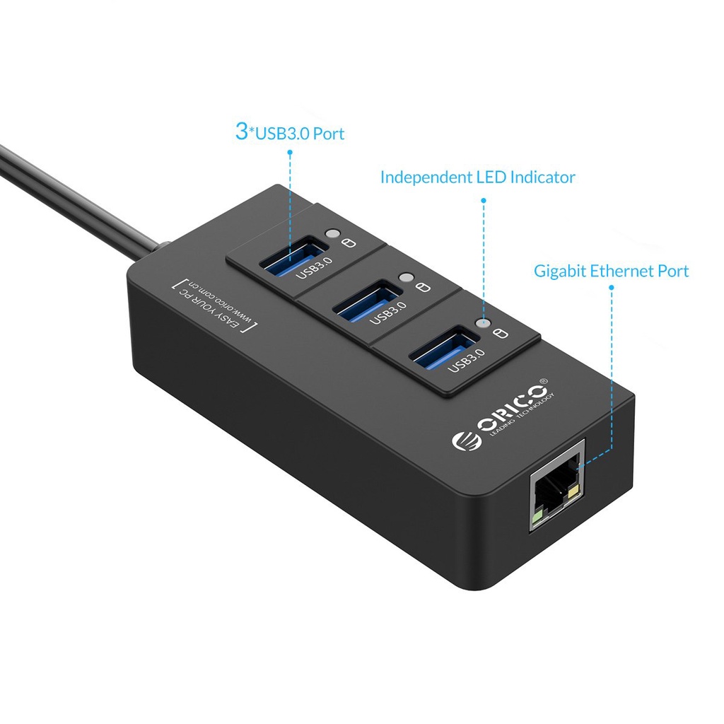 Bộ Chia USB 3.0 ORICO HR01-U3-V1 3 Cổng USB + 1 Cổng Lan Giga - HUB USB 3Port + USB to Lan Giga