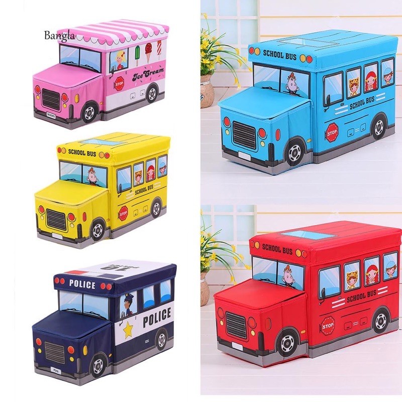 Thùng đựng đồ chơi xếp hình xe ô tô tàu hoả cho bé kiêm ghế ngồi