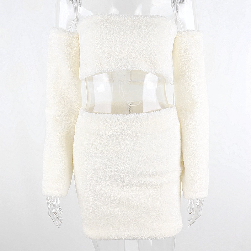 DUNEA Set Áo Quấn Ngực Và Chân Váy Ngắn Phối Lông Xù Phong Cách Mới Dành Cho Bạn Nữ