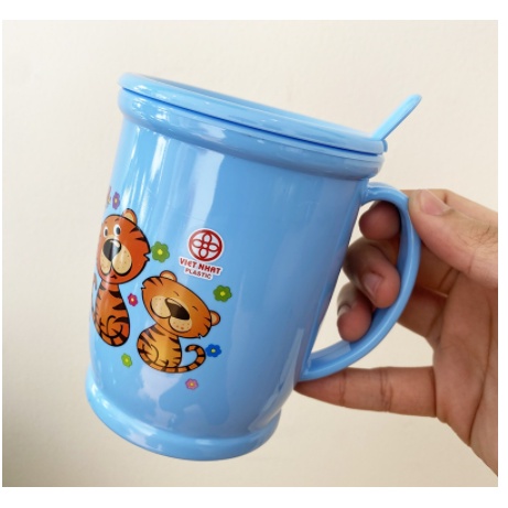 Cốc uống nước cute có lắp đậy chính hãng Việt Nhật-MS-6002 - Ly nước hoạt hình tặng kèm thìa