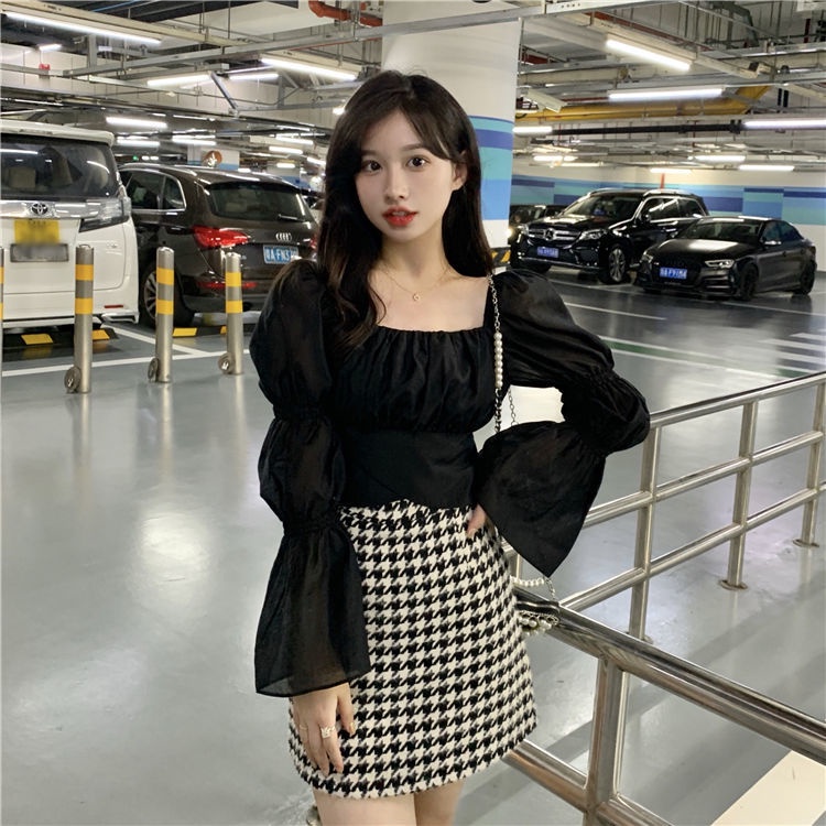 Áo kiểu COZOKC tay dài phối nơ thiết kế quyến rũ hợp thời trang