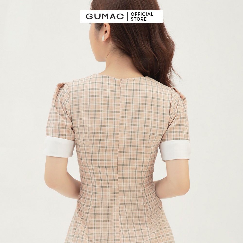 Đầm thiết kế caro phối cổ GUMAC tay ngắn nhiều màu đủ size DB327 | BigBuy360 - bigbuy360.vn