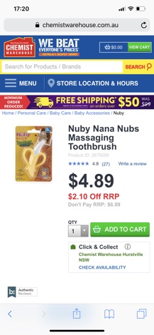 Gặm nướu hình quả chuối NUBY - ÚC