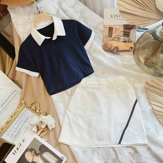 SET PULL CỔ POLO VIỀN + CHÂN VÁY XẺ