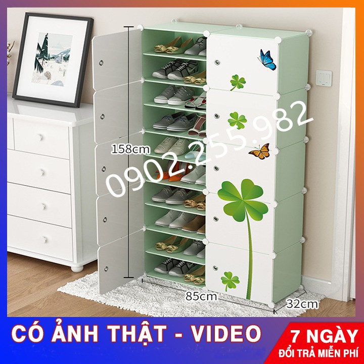 [MẪU BÁN CHẠY] - TỦ NHỰA ĐỂ GIÀY DÉP KIỂU MỚI 20  Ô (chia ô) THÂN CỐM CỬA TRẮNG CỎ 4 LÁ