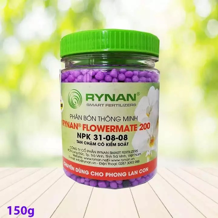 Phân Tan Chậm Rynan 200 lọ 150g, Phân Bón Thông Minh NPK 31-8-8+TE, chuyên dùng Phong Lan, Hoa Kiểng