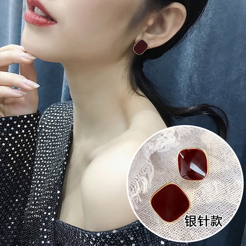 Bông Tai Mạ Bạc 925 Hình Vuông Màu Sắc Đơn Giản