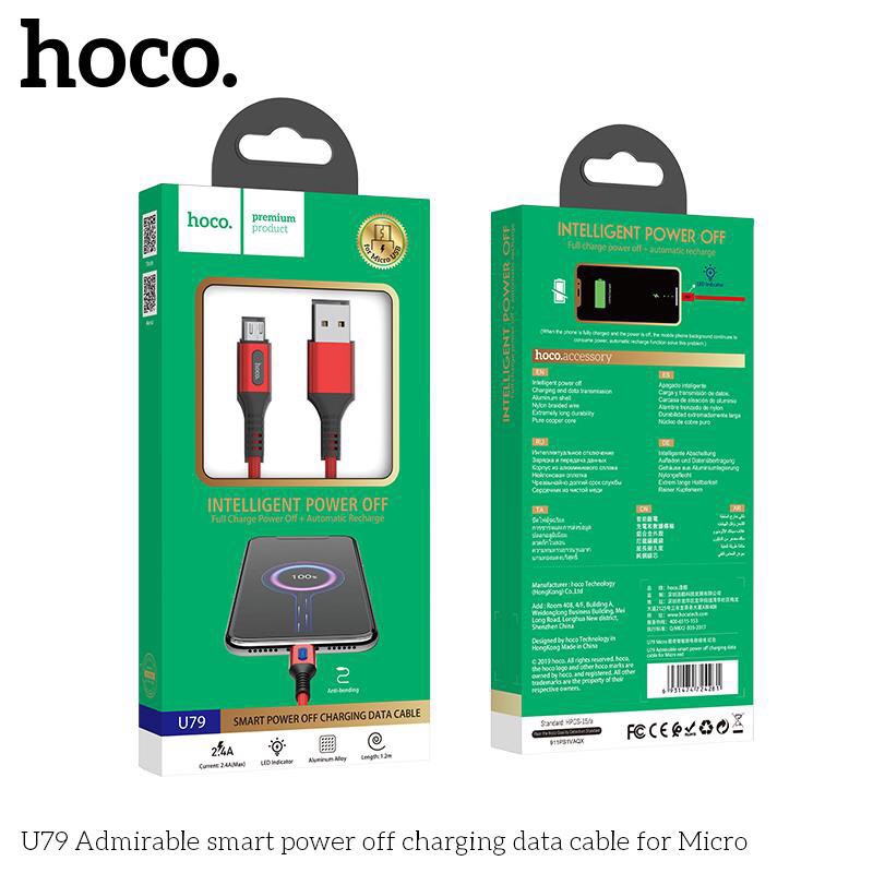 Cáp sạc nhanh 3a hoco u79 tự ngắt điện khi sạc đầy - dây sạc bọc dù cho micro usb andoird , type c , lightning iphone