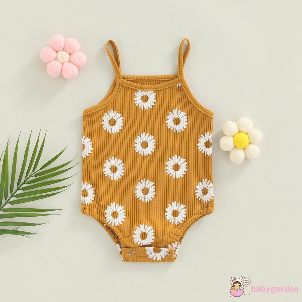 BABYGARDEN-0-24months Baby Girl Summer Romper, Sleeveless Spaghetti Strap Daisy Print One Piece Bodysuit