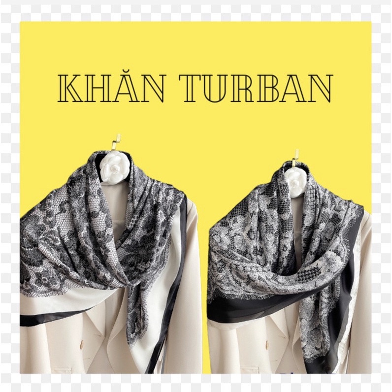 Khăn turban lụa vuông choàng cổ size 108x108cm in hình ren