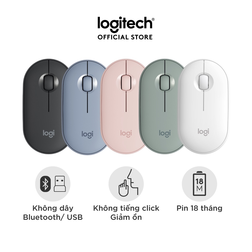 [Mã ELLOGIWL5 giảm 10% đơn 500K] Chuột không dây Logitech Pebble M350 – Bluetooth/ USB, nhỏ gọn, giảm ồn, MacOS / PC